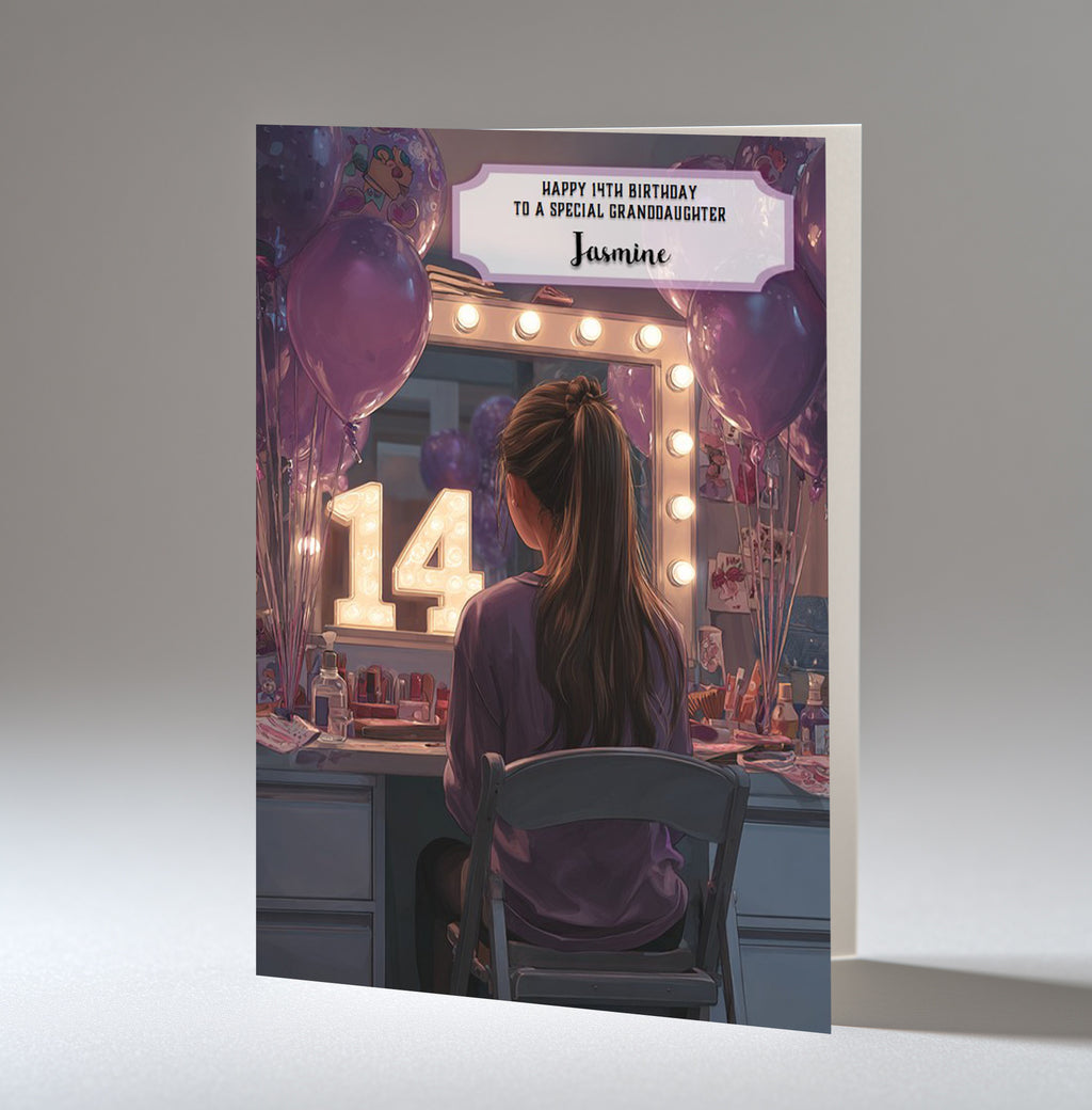 14th Birthday Card Girl, Granddaughter, Daughter Niece, Brown Hair A5 Size