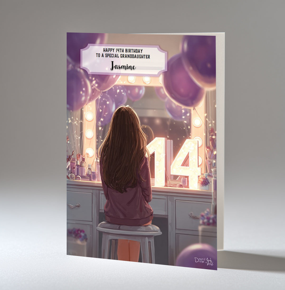 14th Birthday Card Girl, Granddaughter, Daughter Niece, Brown Hair A5 Size