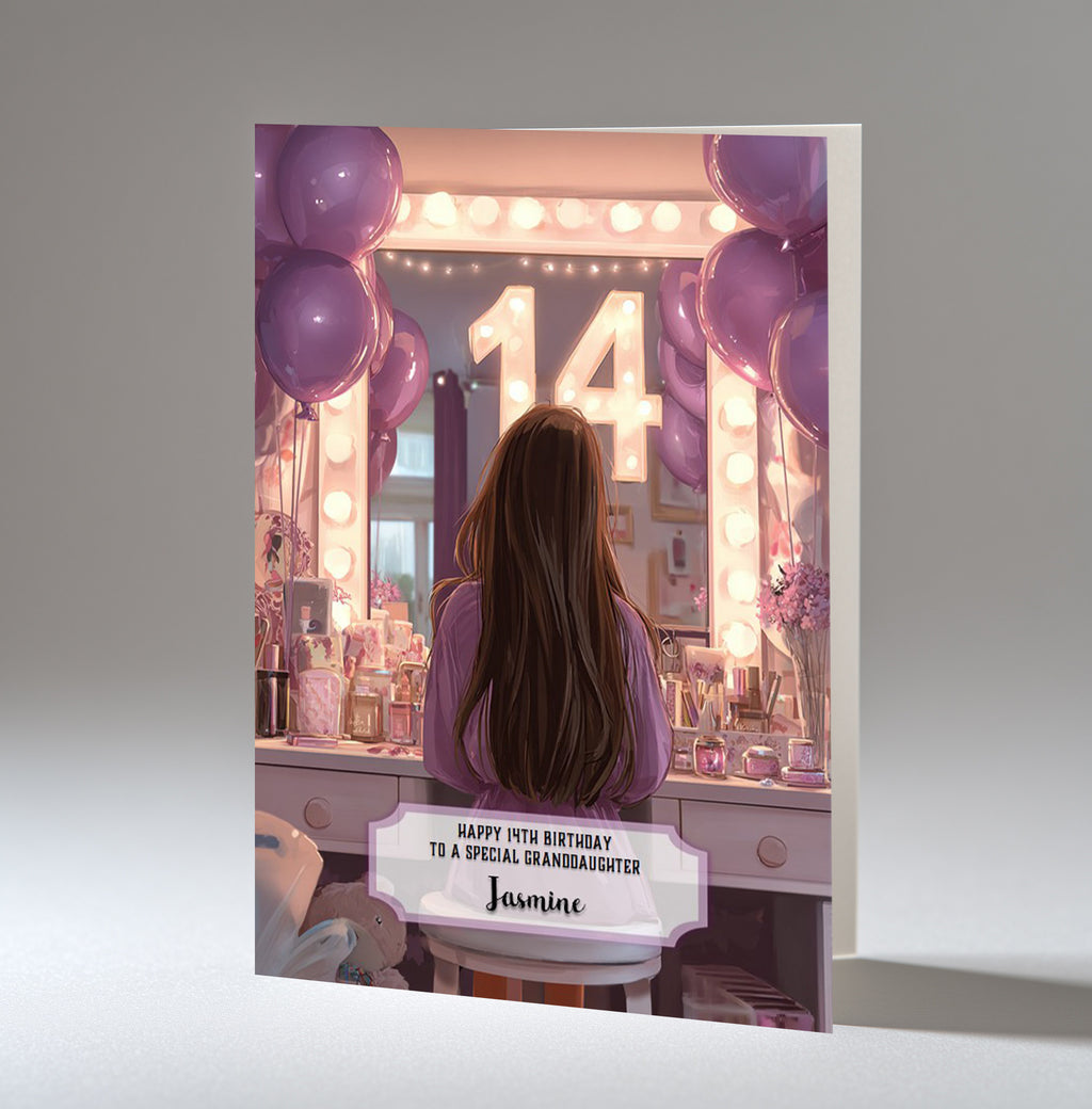 14th Birthday Card Girl, Granddaughter, Daughter Niece, Brown Hair A5 Size