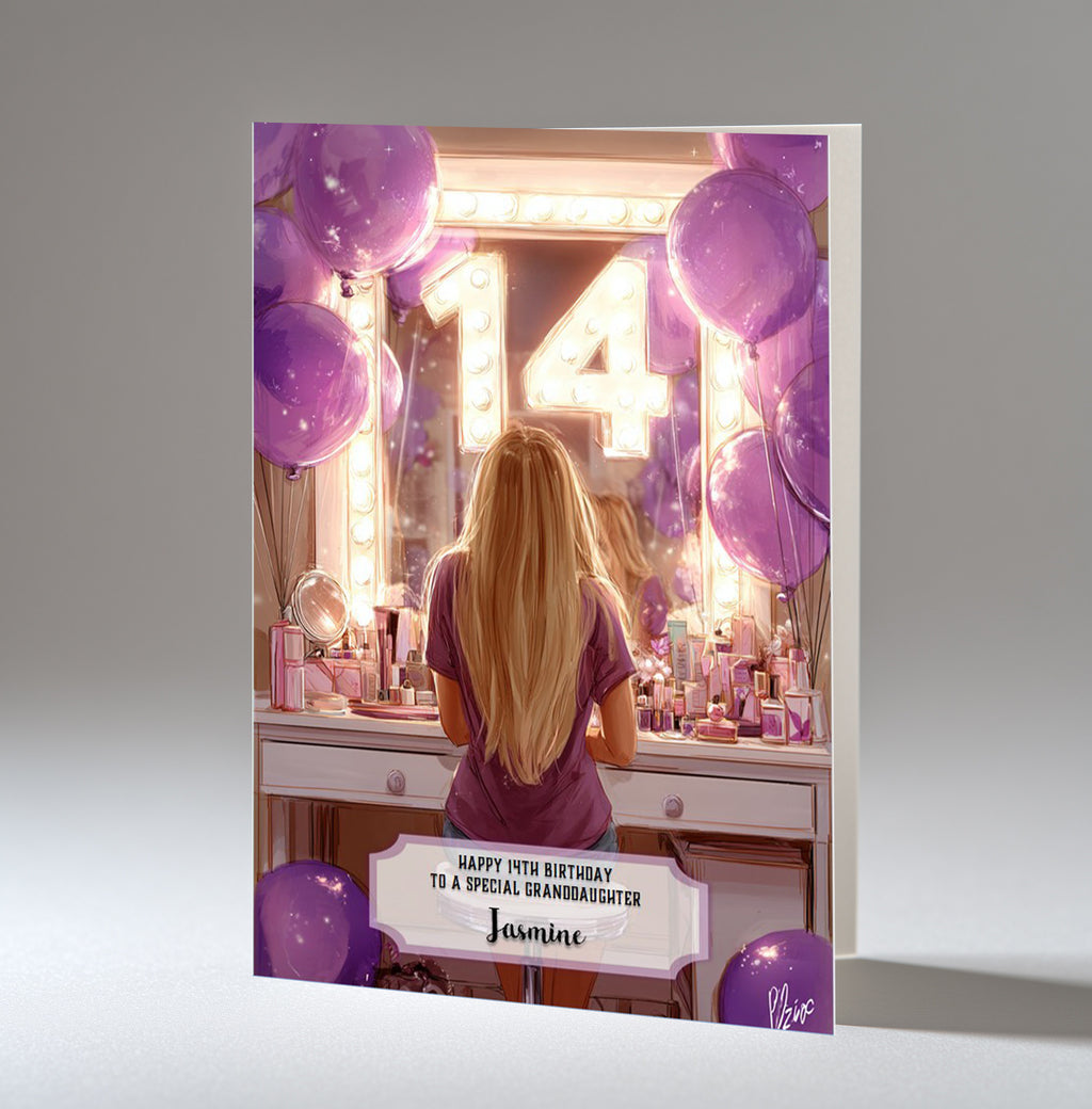 14th Birthday Card Girl, Granddaughter, Daughter Niece, Blonde Hair A5 Size