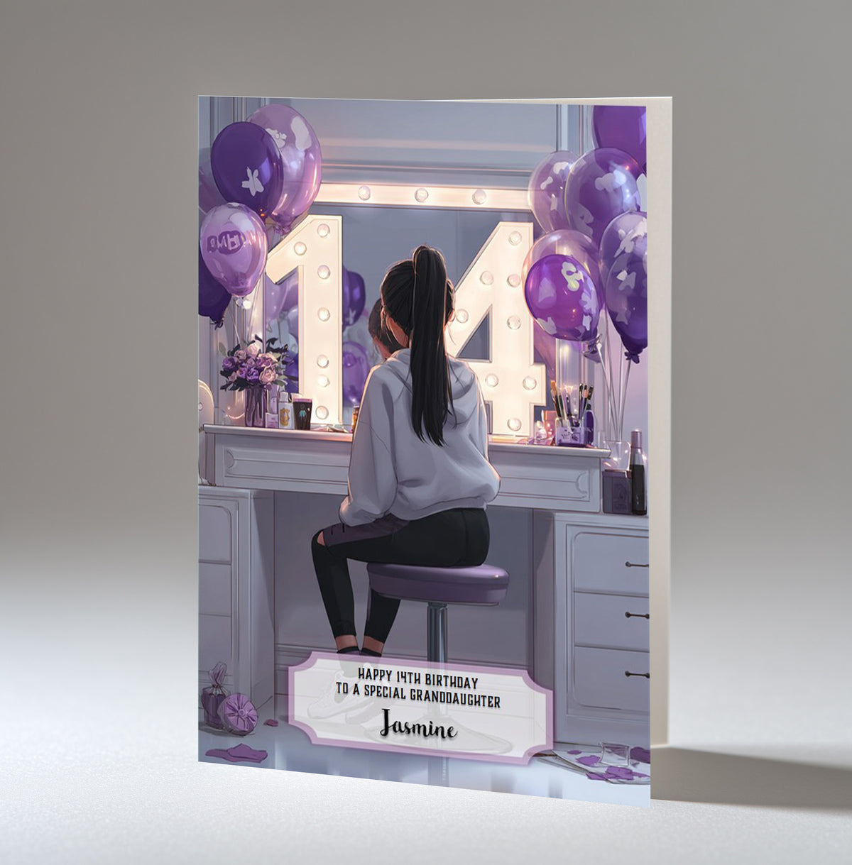 14th Birthday Card For Girls, Daughter, Granddaughter, Niece, Black Hair, A5 Size,