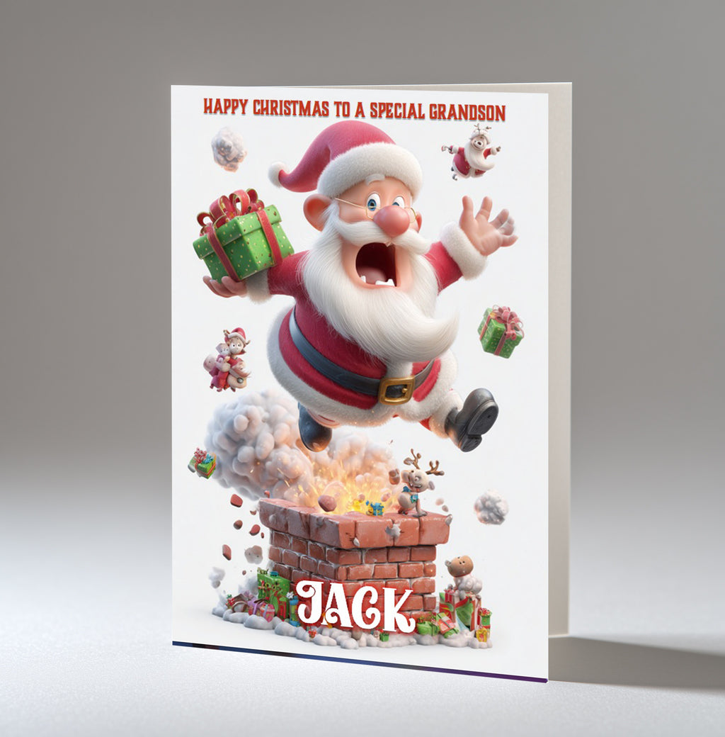 Personalised Christmas Card For Grandson, Granddaughter, Son, Daughter, Nephew, Niece, Brother, Friend, Santa Chimney