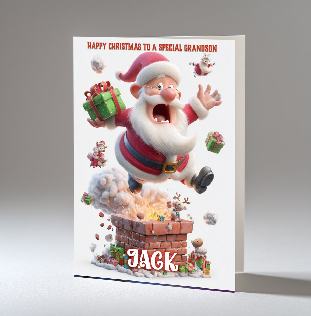 Personalised Christmas Card For Grandson, Granddaughter, Son, Daughter, Nephew, Niece, Brother, Friend, Santa Chimney
