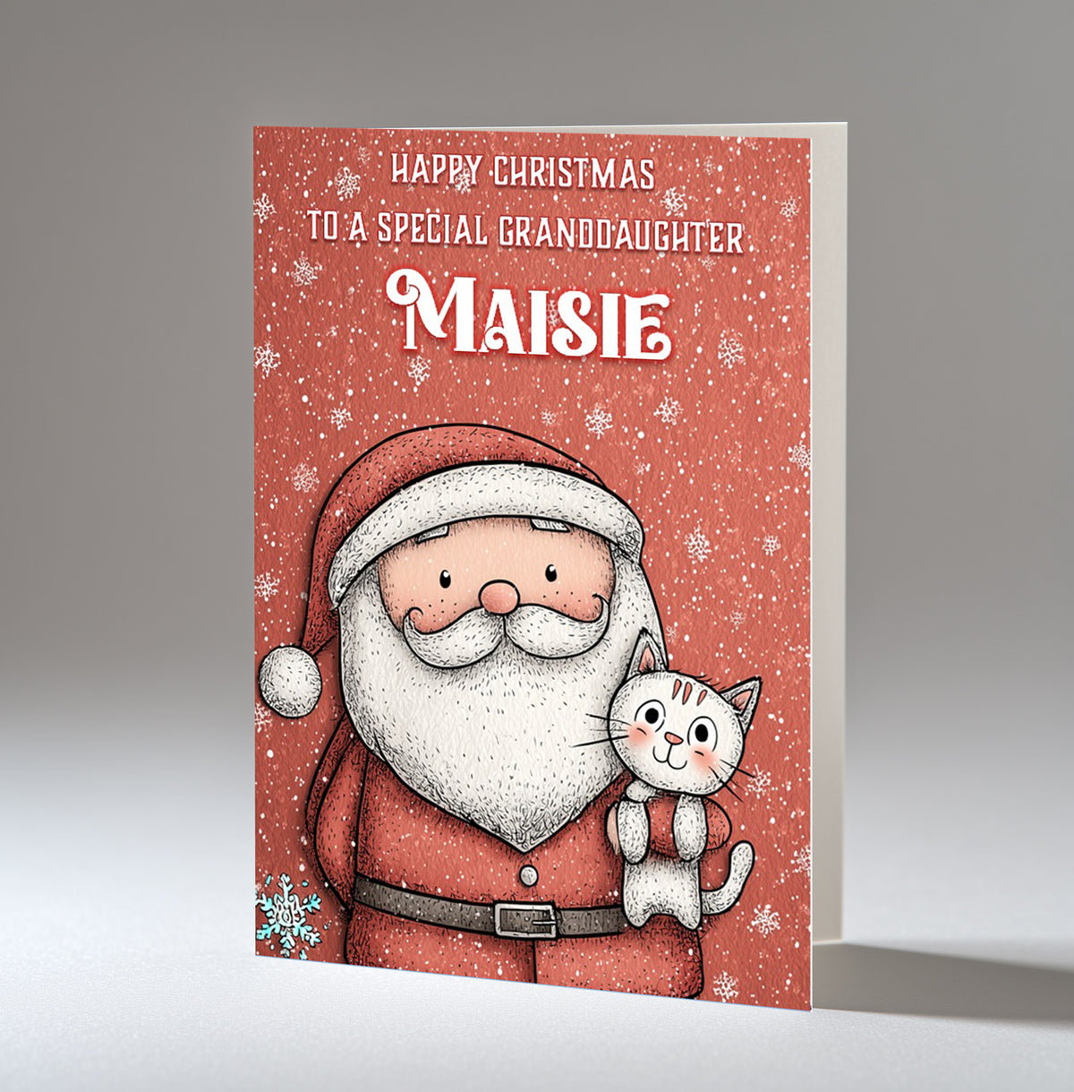 Personalised Christmas Card For Grandson, Granddaughter, Son, Daughter, Nephew, Niece, Brother, Friend, Santa and His Cat