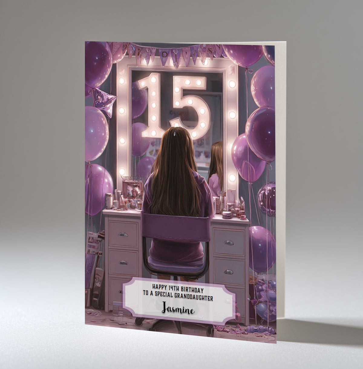 15th Birthday Card Girl, Granddaughter Daughter Niece Brown Hair A5 Size
