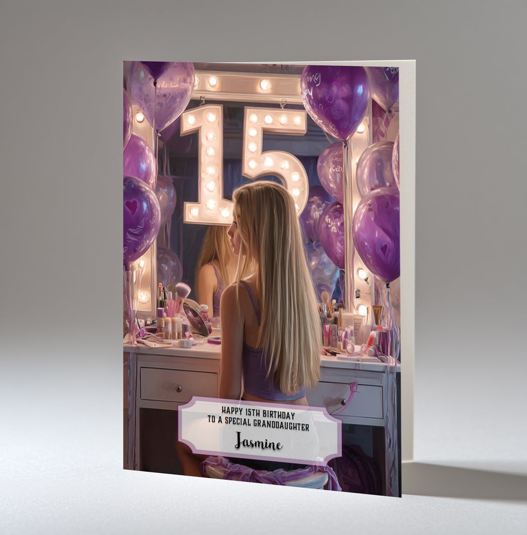 15th Birthday Card Girl, Granddaughter Daughter Niece Blonde Hair A5 Size
