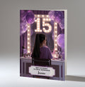 Personalised 15th Birthday Card - Girl at a Dressing Table with Number Lights