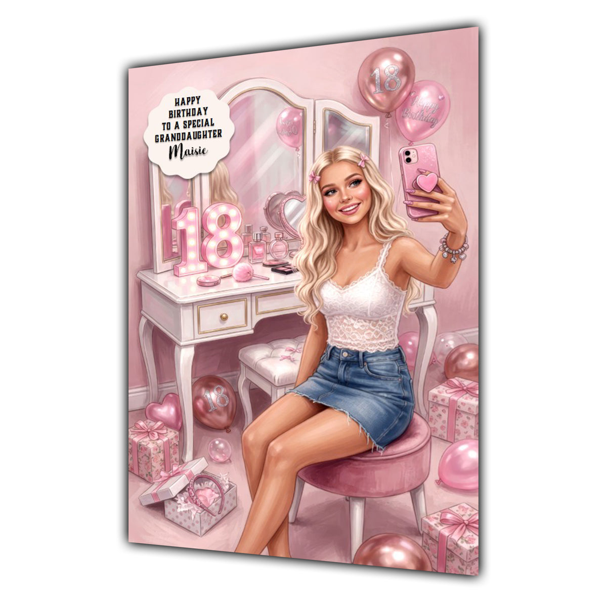18th Birthday Card Girl, Granddaughter, Daughter, Niece, Large A5 Size