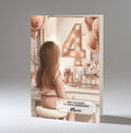 Personalised 4th Birthday Card - Girl at a Dressing Table with Number Lights