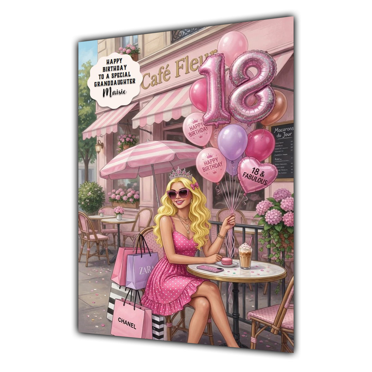 18th Birthday Card Girl, Granddaughter, Daughter, Niece, Large A5 Size