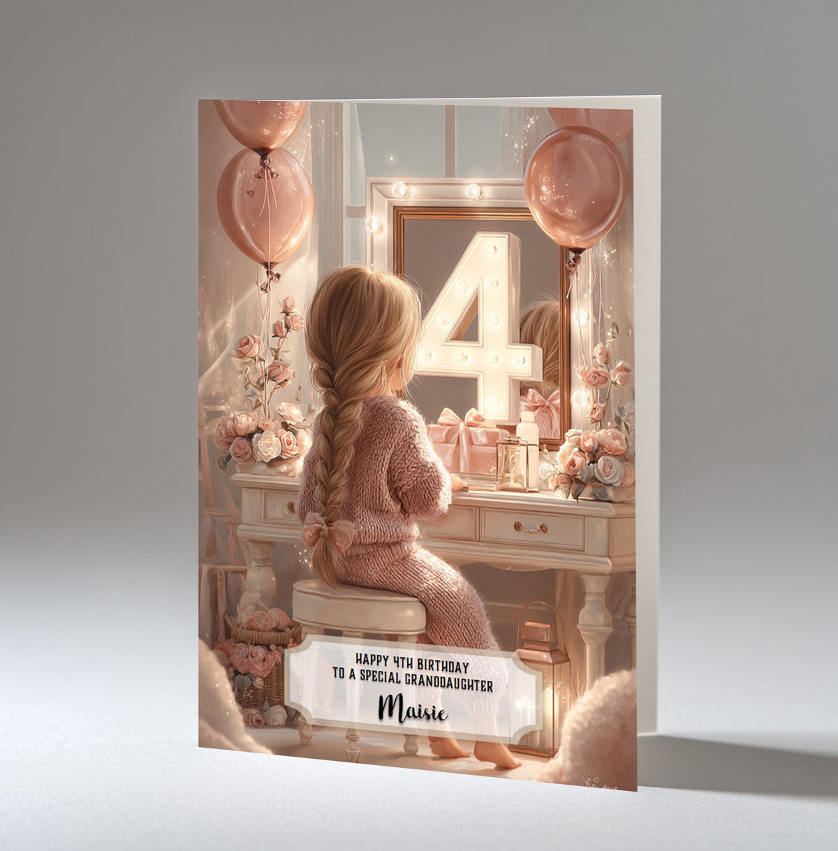 4th Birthday Card Girl, Granddaughter, Daughter Niece, Blonde Hair A5 Size