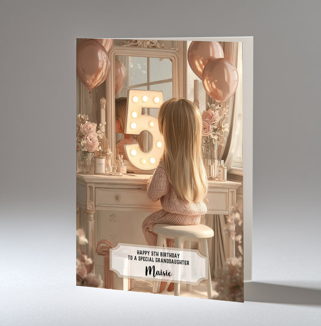 5th Birthday Card Girl, Granddaughter, Daughter Niece, Blonde Hair A5 Size