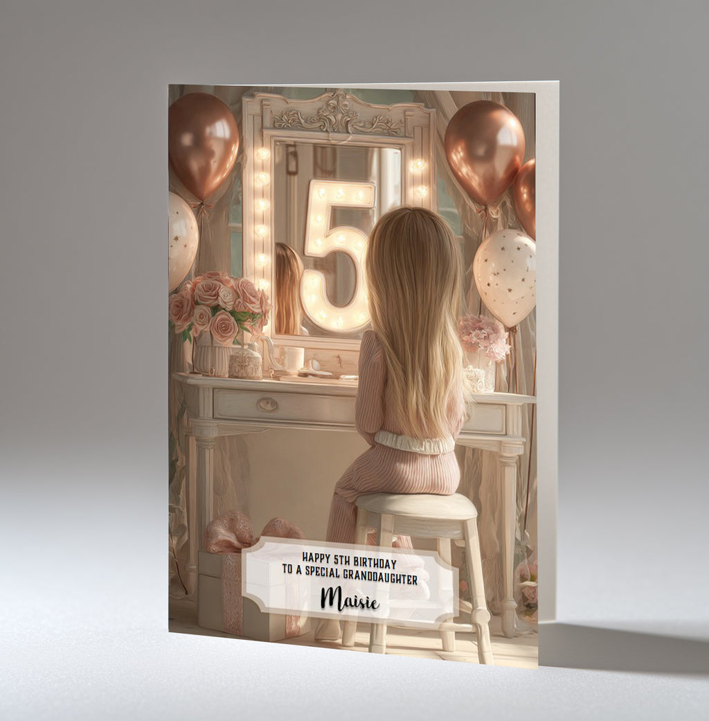 5th Birthday Card For Girls, Daughter, Granddaughter, Niece, Blonde Hair, A5 Size,