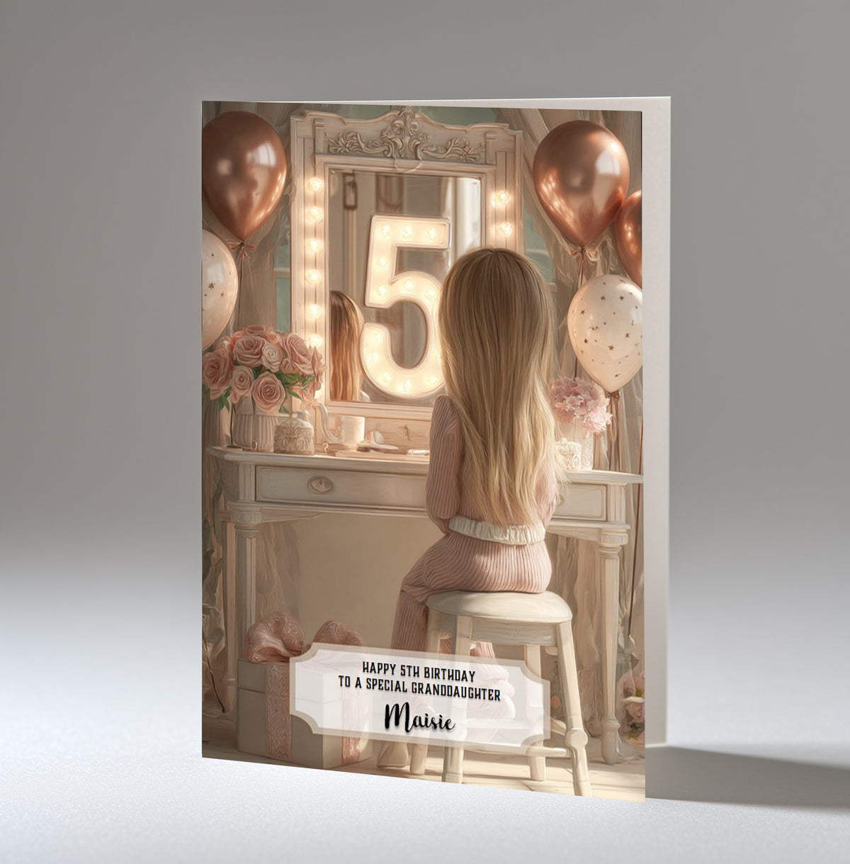 5th Birthday Card For Girls, Daughter, Granddaughter, Niece, Blonde Hair, A5 Size,