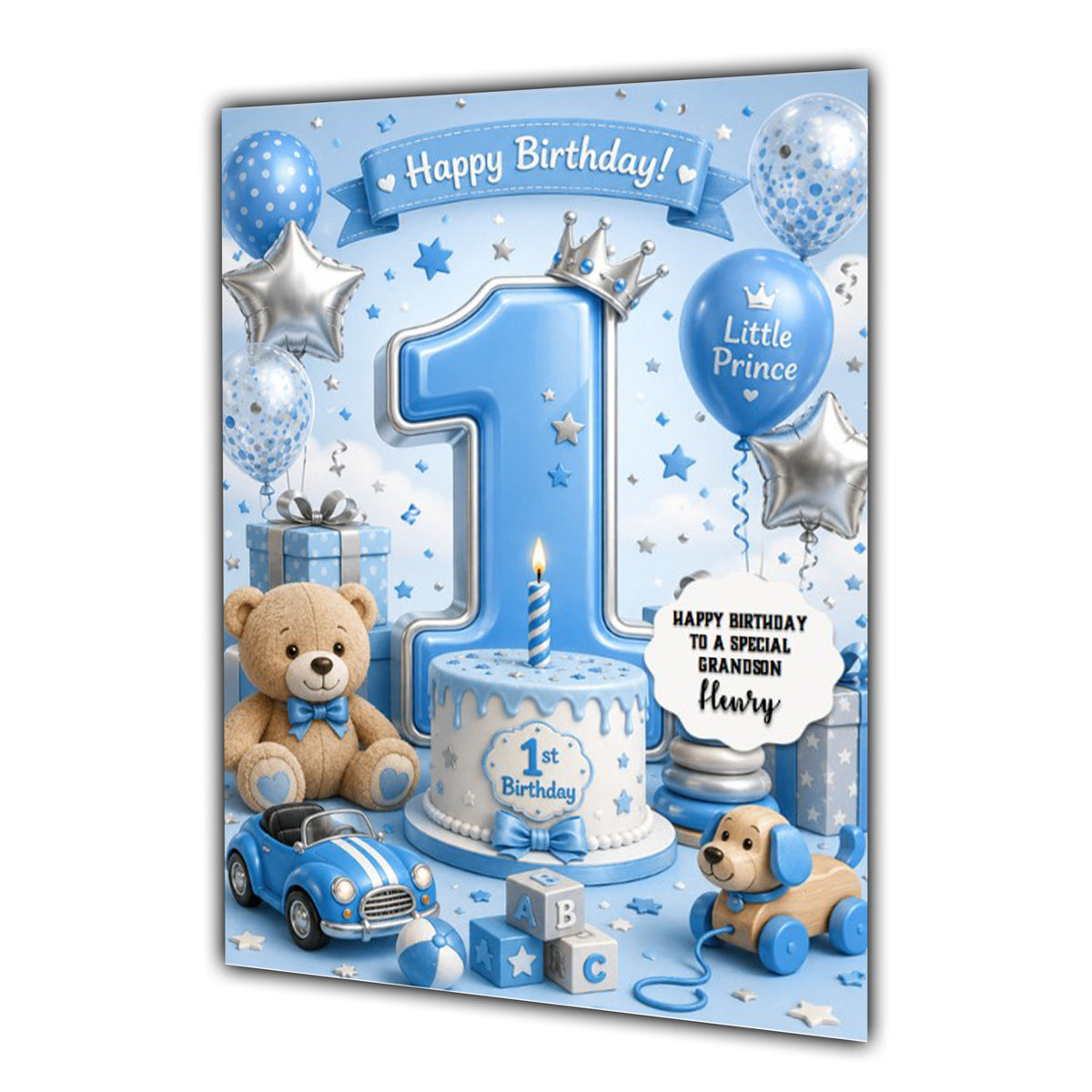1st Birthday Card for Boys Personalised, Son, Grandson, Animals,  A5 Size
