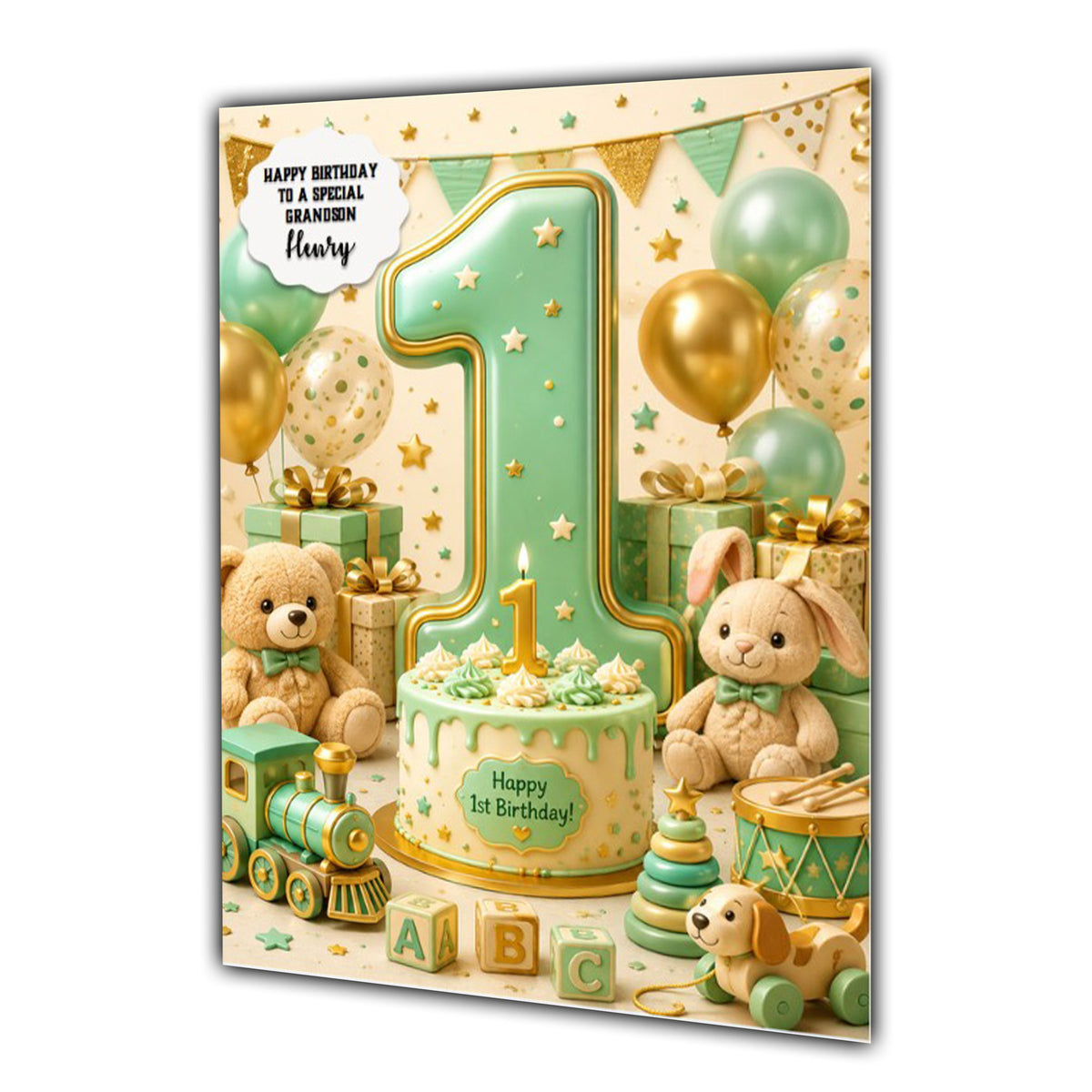 1st Birthday Card for Boys Personalised, Son, Grandson, Animals,  A5 Size
