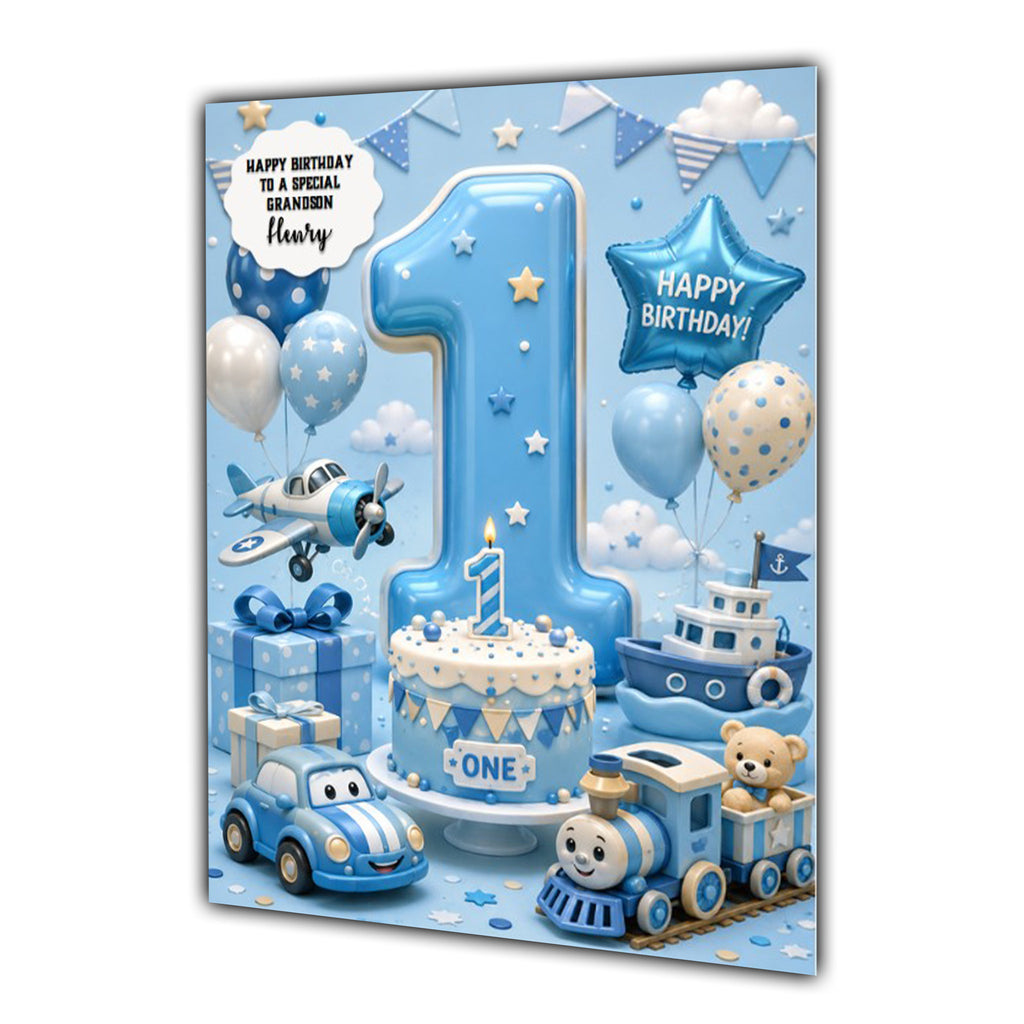 1st Birthday Card for Boys Personalised, Son, Grandson, Animals,  A5 Size