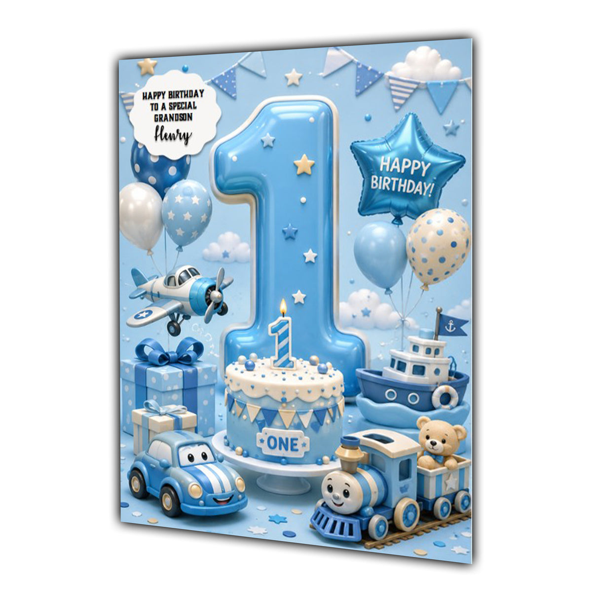 1st Birthday Card for Boys Personalised, Son, Grandson, Animals,  A5 Size