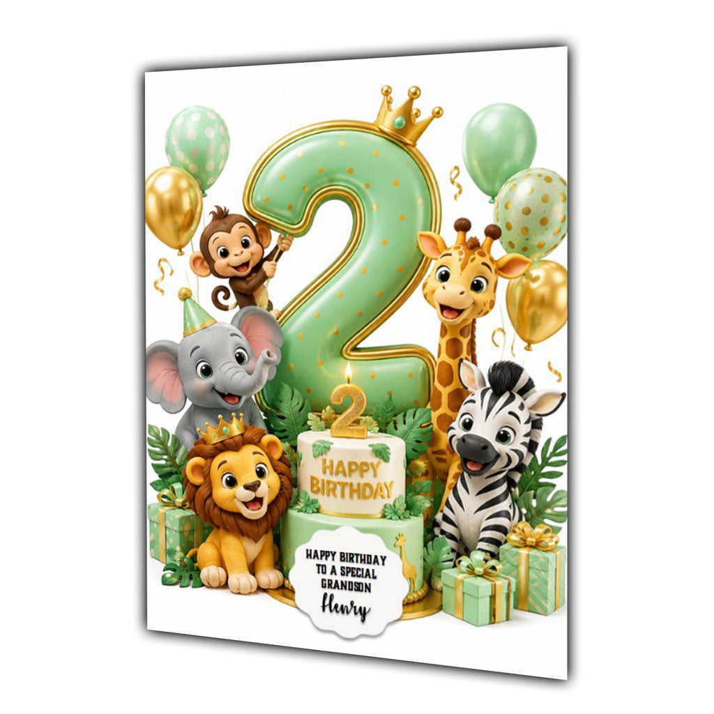 2nd Birthday Card for Boys Personalised, Son, Grandson, Nephew,  A5 Size