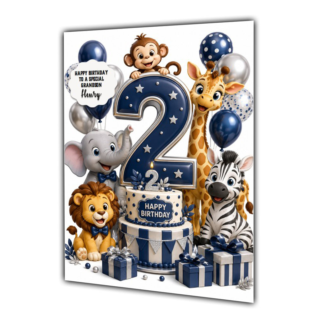 2nd Birthday Card for Boys Personalised, Son, Grandson, Nephew,  A5 Size