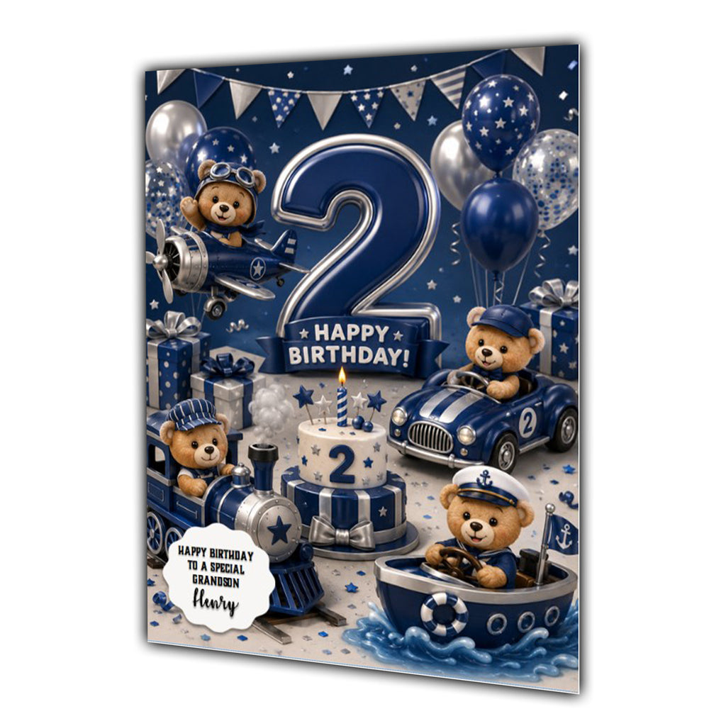2nd Birthday Card for Boys Personalised, Son, Grandson, Nephew,  A5 Size