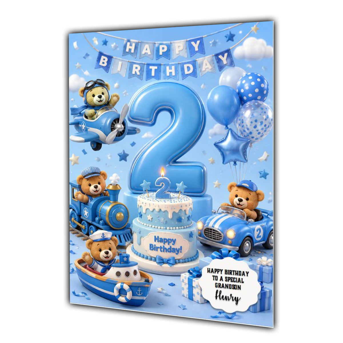 2nd Birthday Card for Boys Personalised, Son, Grandson, Nephew,  A5 Size