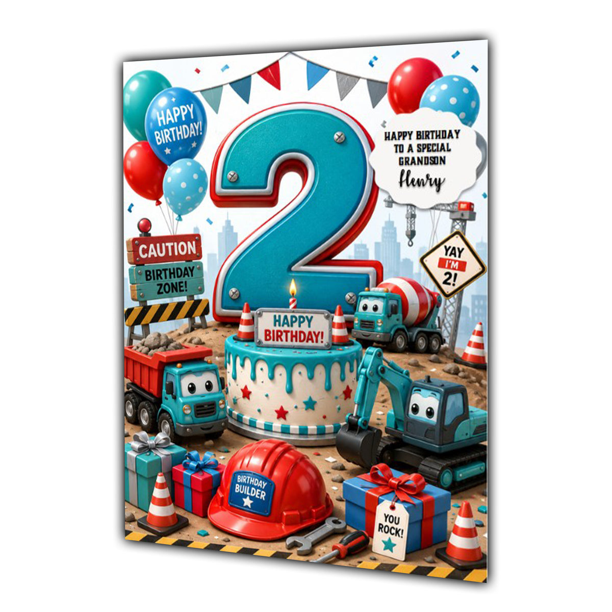 2nd Birthday Card for Boys Personalised, Son, Grandson, Nephew,  A5 Size