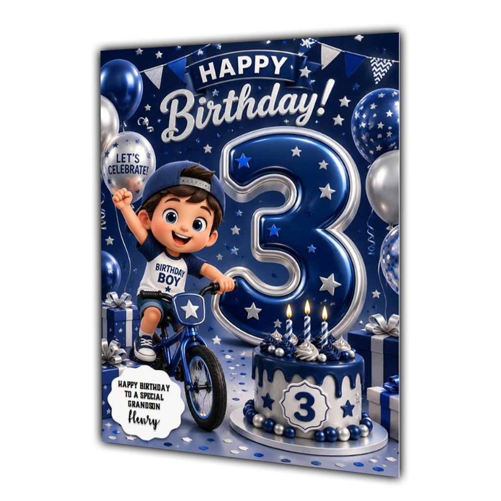 3rd Birthday Card for Boys Personalised, Son, Grandson, Nephew,  A5 Size