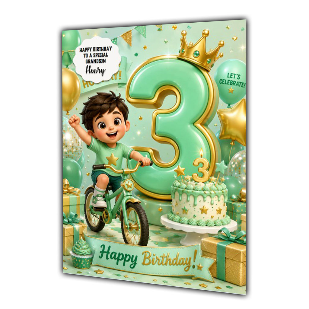 3rd Birthday Card for Boys Personalised, Son, Grandson, Nephew,  A5 Size