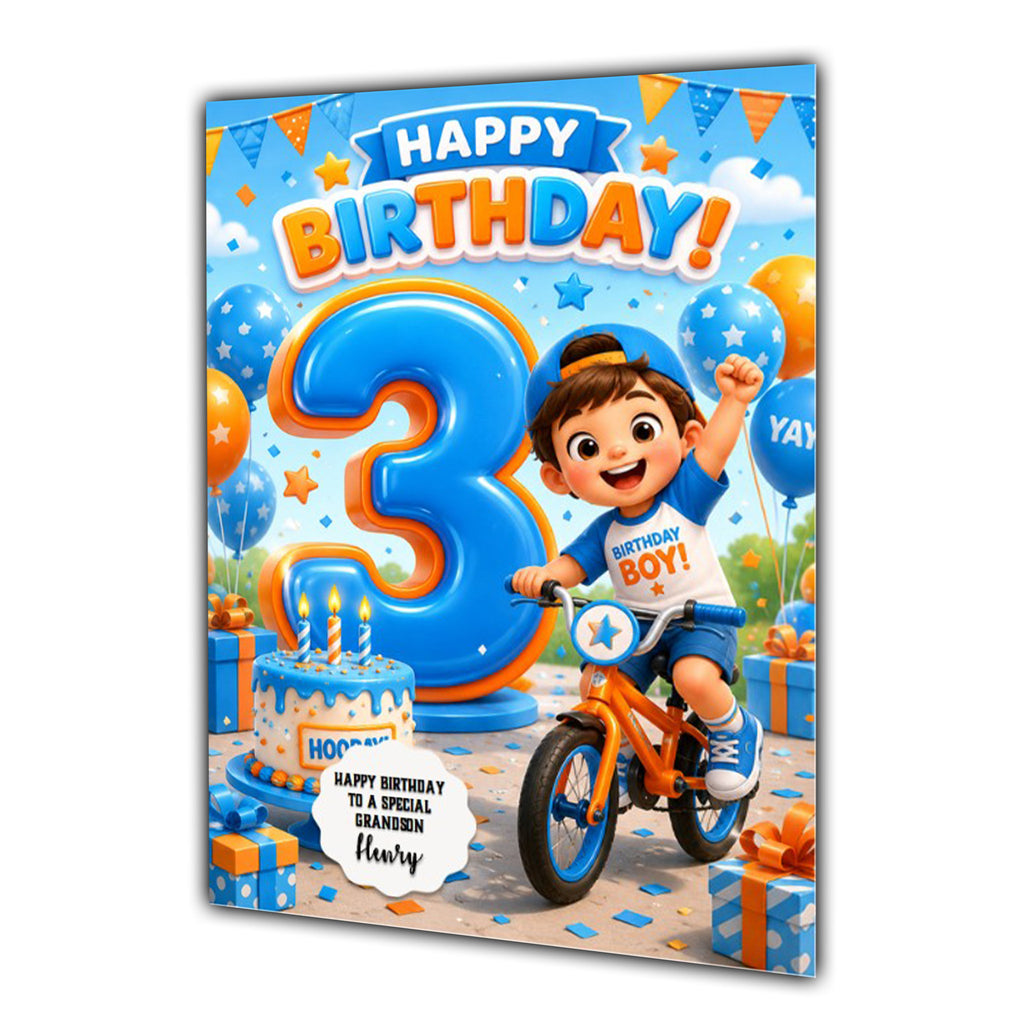 3rd Birthday Card for Boys Personalised, Son, Grandson, Nephew,  A5 Size