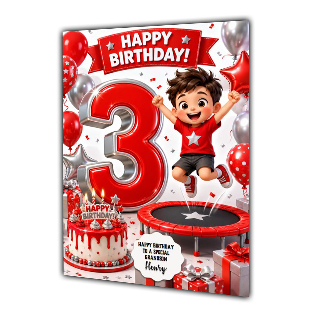 3rd Birthday Card for Boys Personalised, Son, Grandson, Nephew,  A5 Size