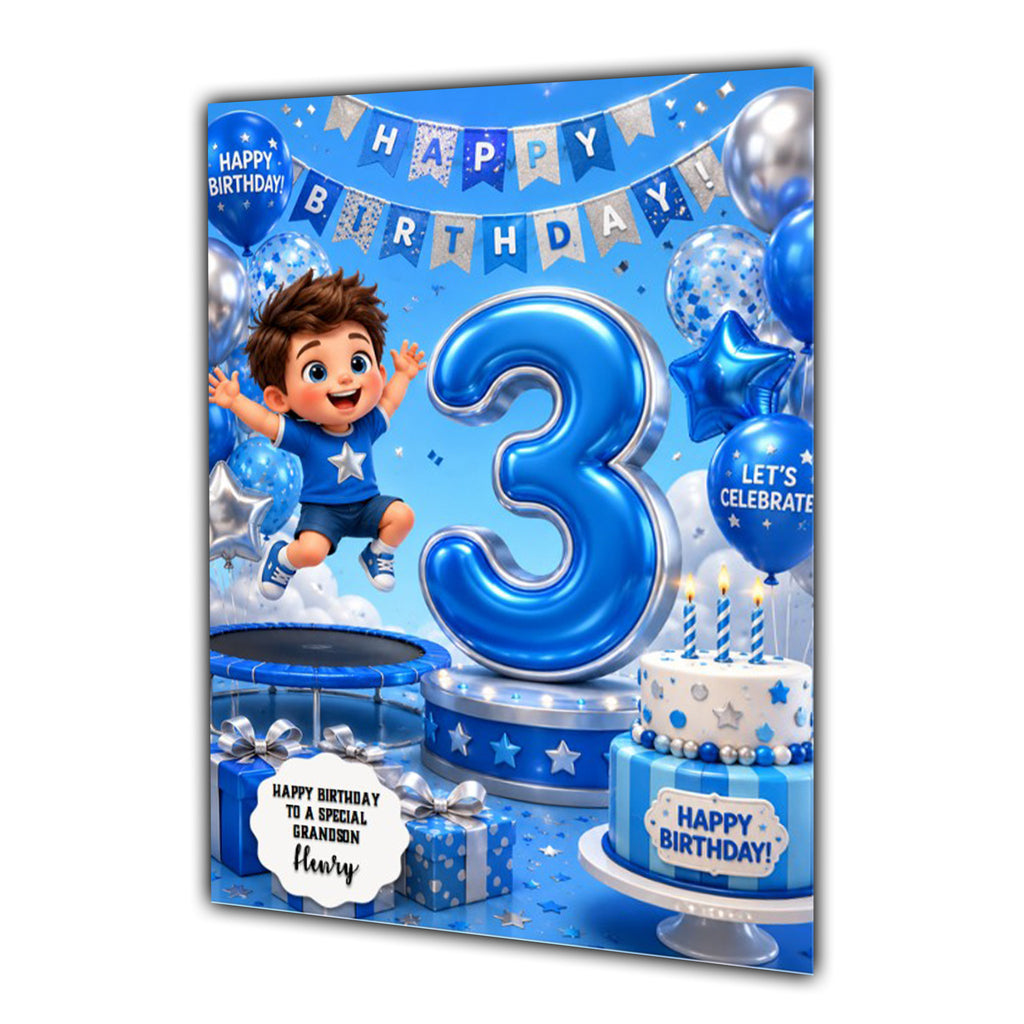 3rd Birthday Card for Boys Personalised, Son, Grandson, Nephew,  A5 Size