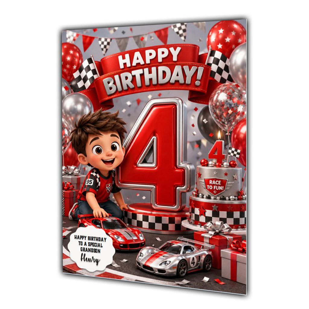 4th Birthday Card for Boys Personalised, Son, Grandson, Nephew,  A5 Size