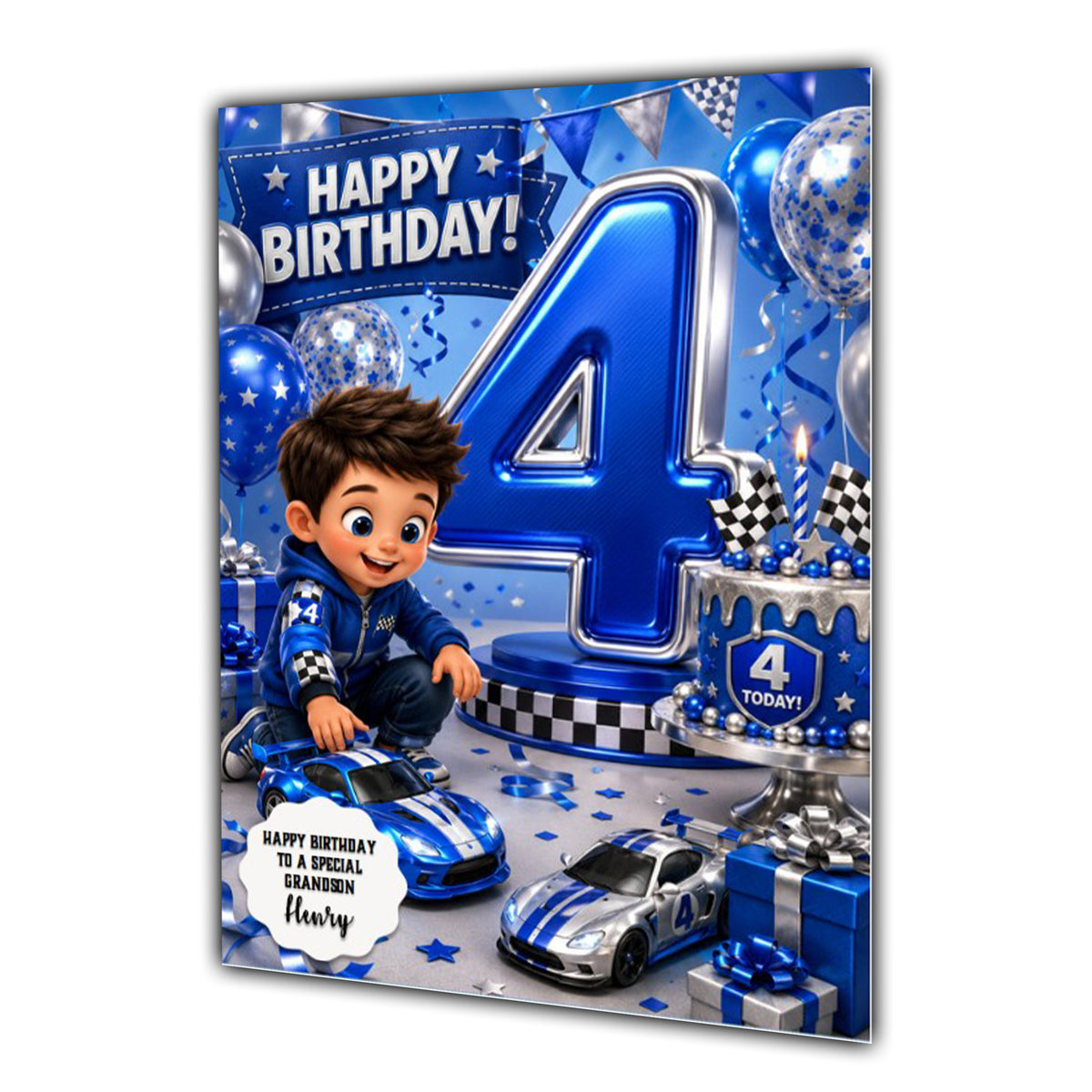 4th Birthday Card for Boys Personalised, Son, Grandson, Nephew,  A5 Size