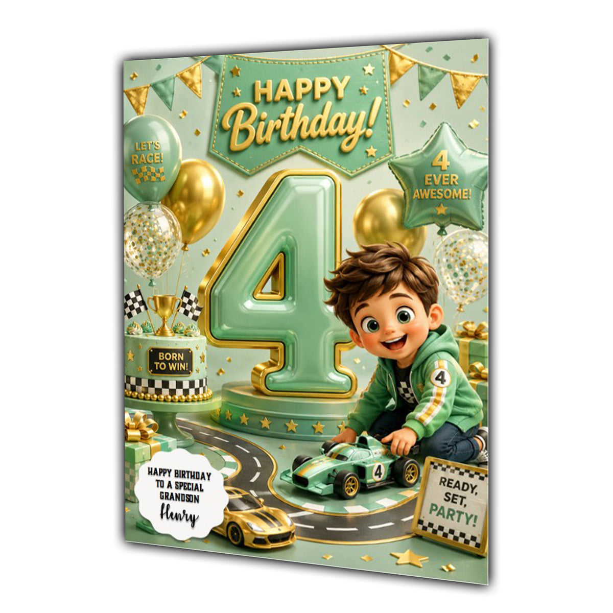 4th Birthday Card for Boys Personalised, Son, Grandson, Nephew,  A5 Size
