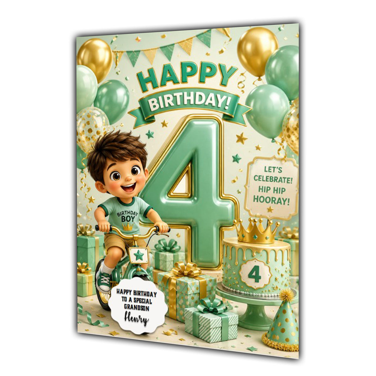 4th Birthday Card For Boys, Third, Grandson, Son, Nephew, Great, Personalised