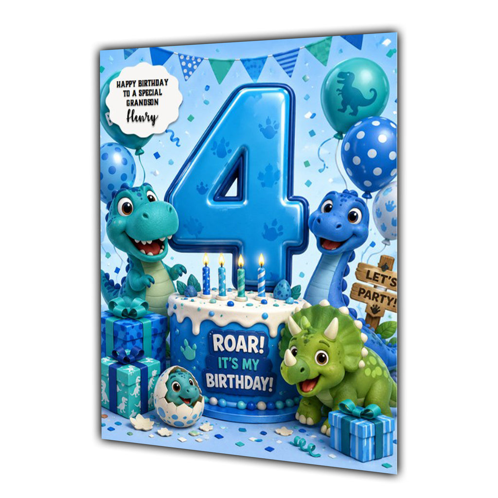 4th Birthday Card for Boys Personalised, Son, Grandson, Nephew,  A5 Size