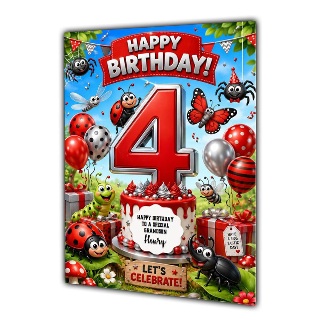 4th Birthday Card for Boys Personalised, Son, Grandson, Nephew,  A5 Size
