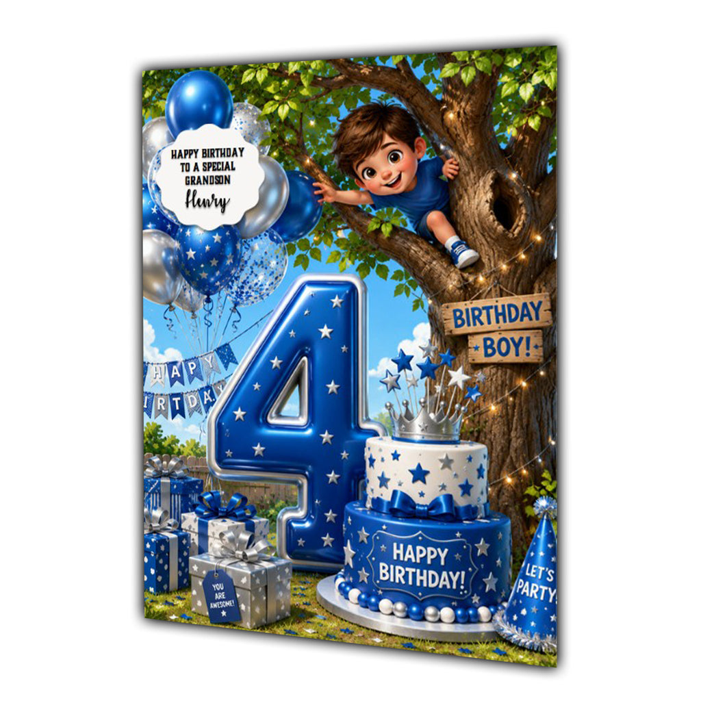 4th Birthday Card for Boys Personalised, Son, Grandson, Nephew,  A5 Size