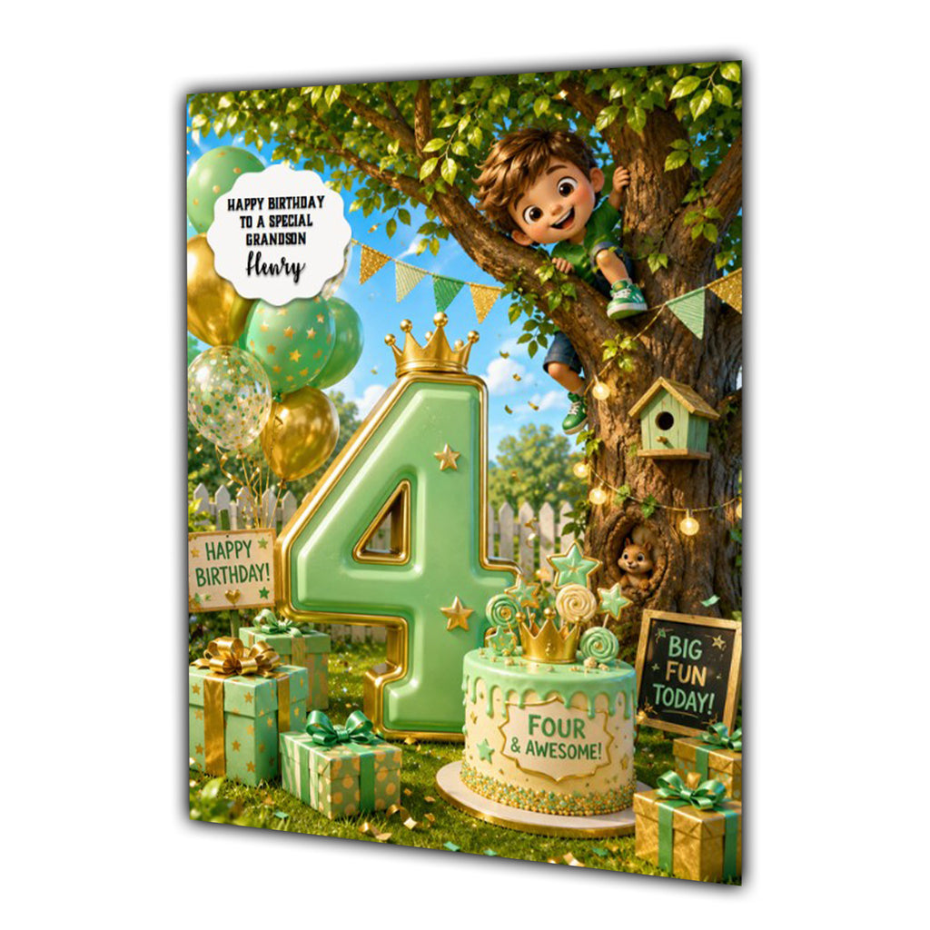 4th Birthday Card for Boys Personalised, Son, Grandson, Nephew,  A5 Size