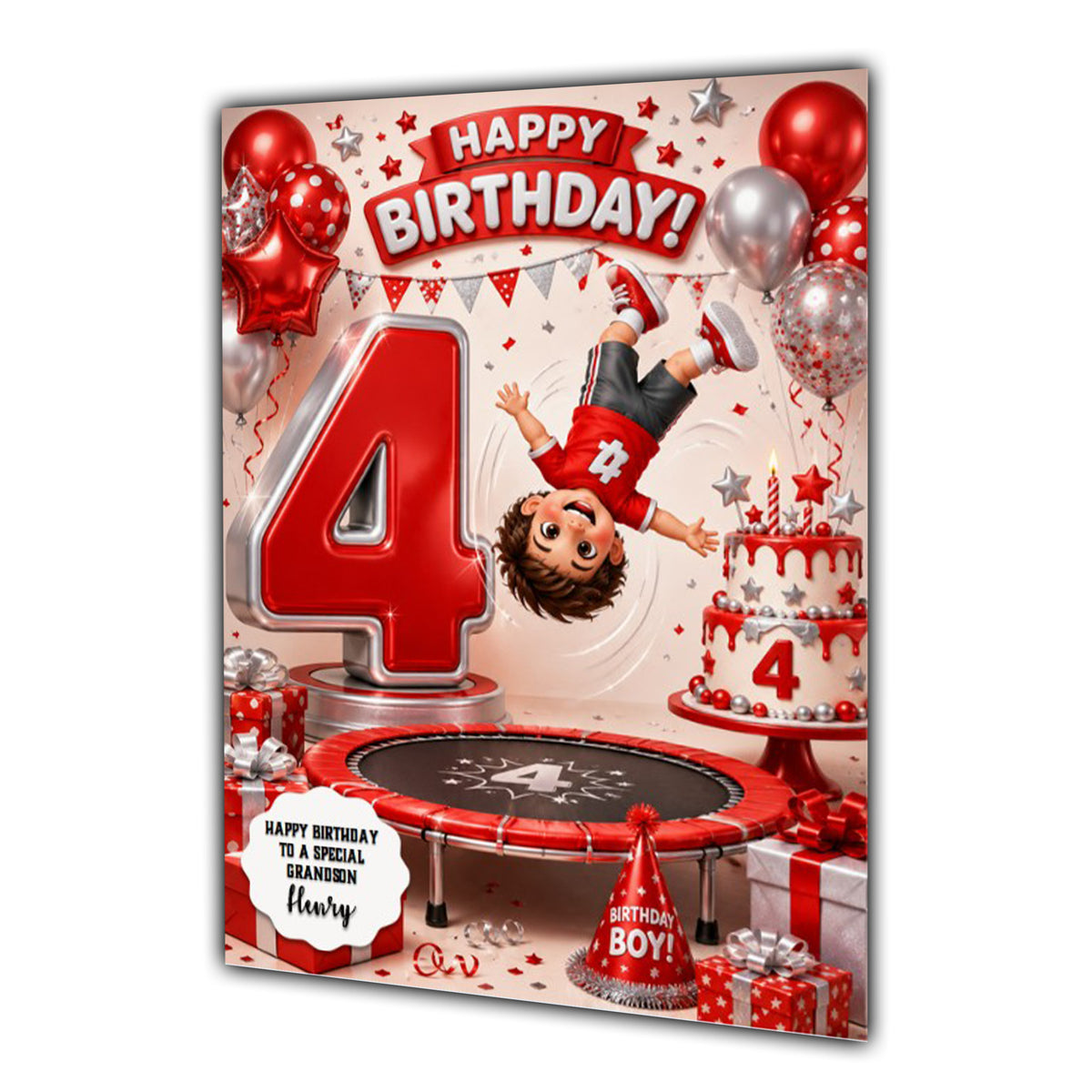 4th Birthday Card for Boys Personalised, Son, Grandson, Nephew,  A5 Size