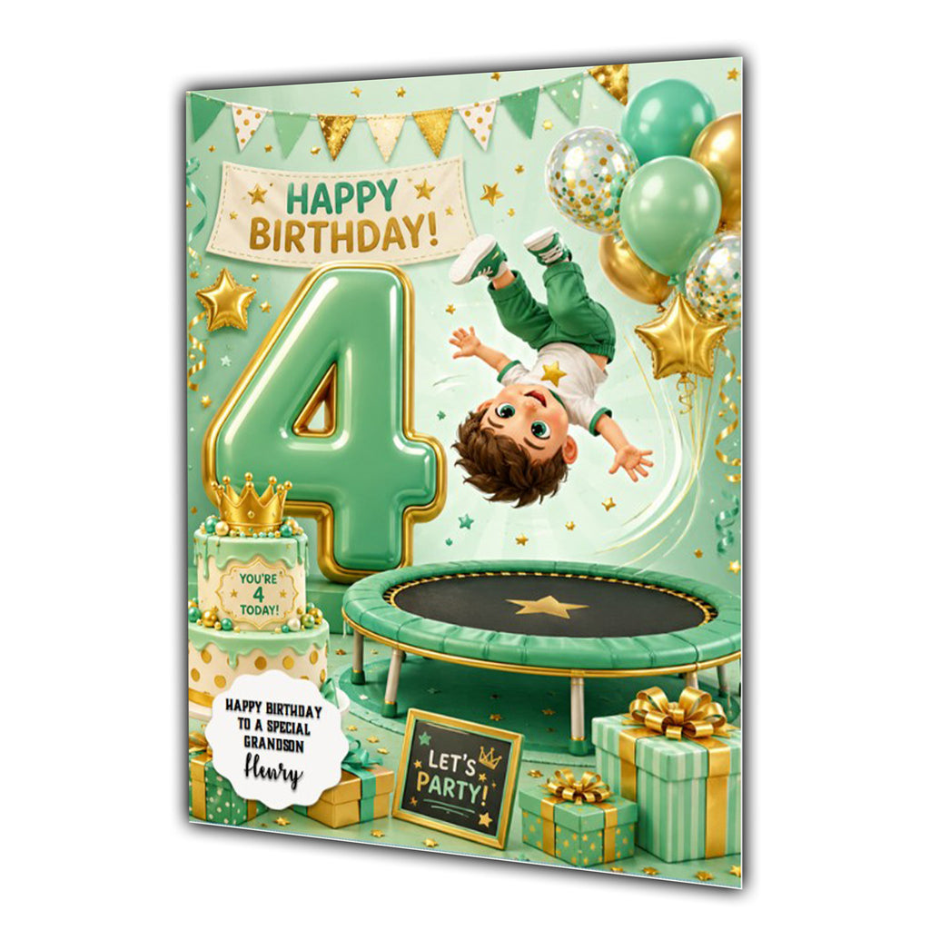 4th Birthday Card for Boys Personalised, Son, Grandson, Nephew,  A5 Size