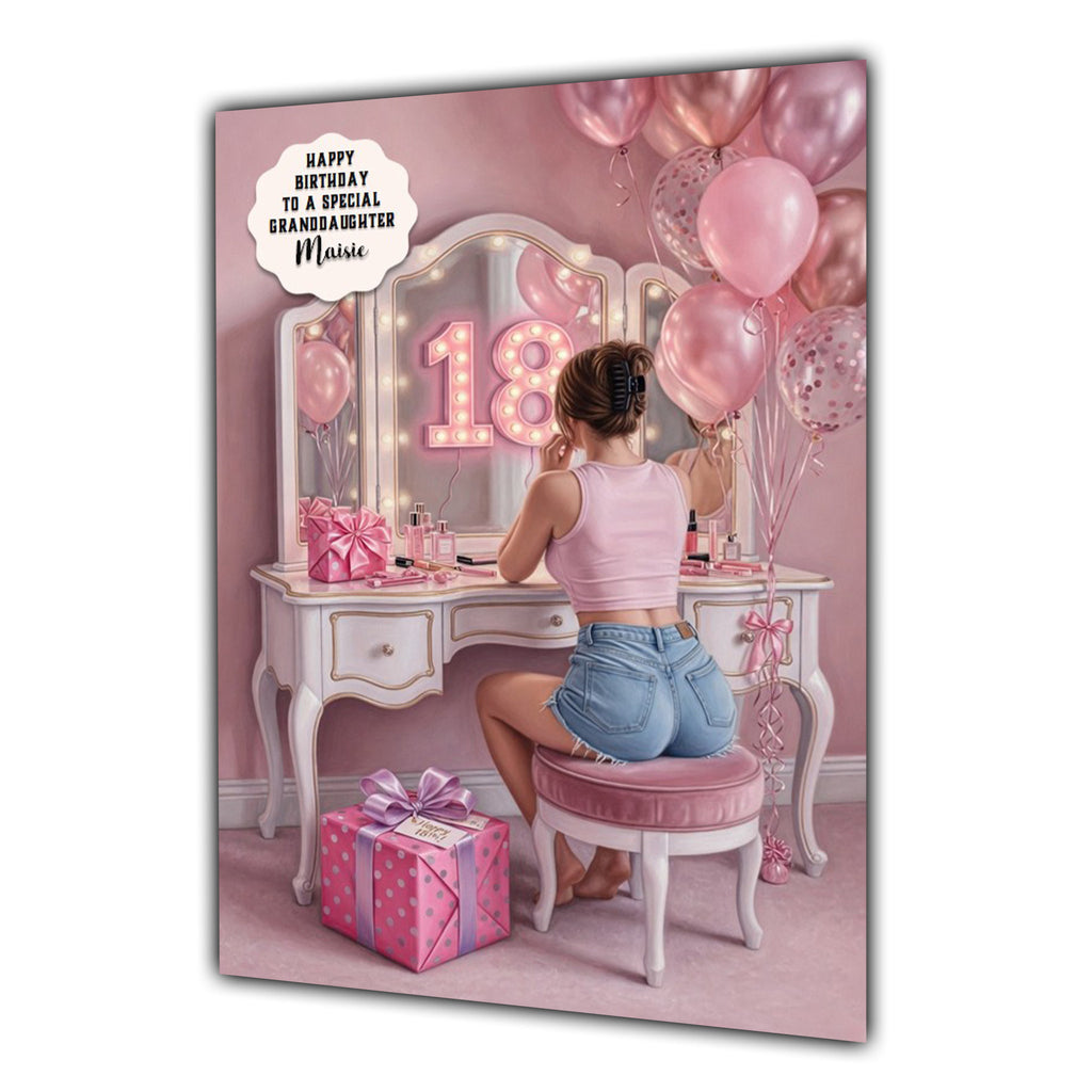 18th Birthday Card Girl, Granddaughter, Daughter, Niece, Large A5 Size