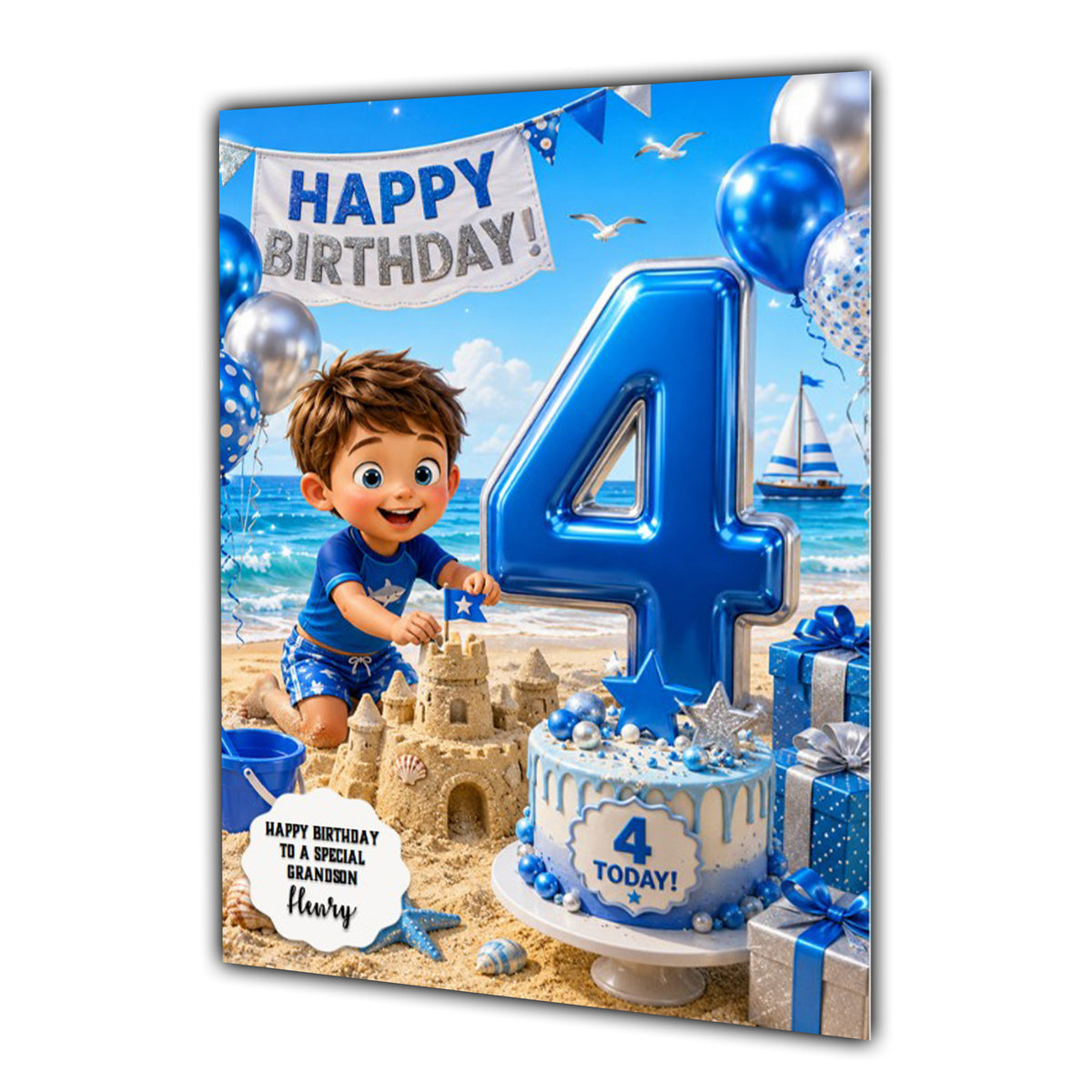 4th Birthday Card for Boys Personalised, Son, Grandson, Nephew,  A5 Size