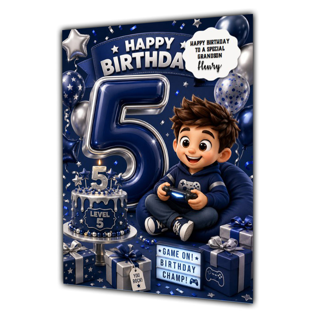 5th Birthday Card for Boys Personalised, Son, Grandson, Nephew,  A5 Size