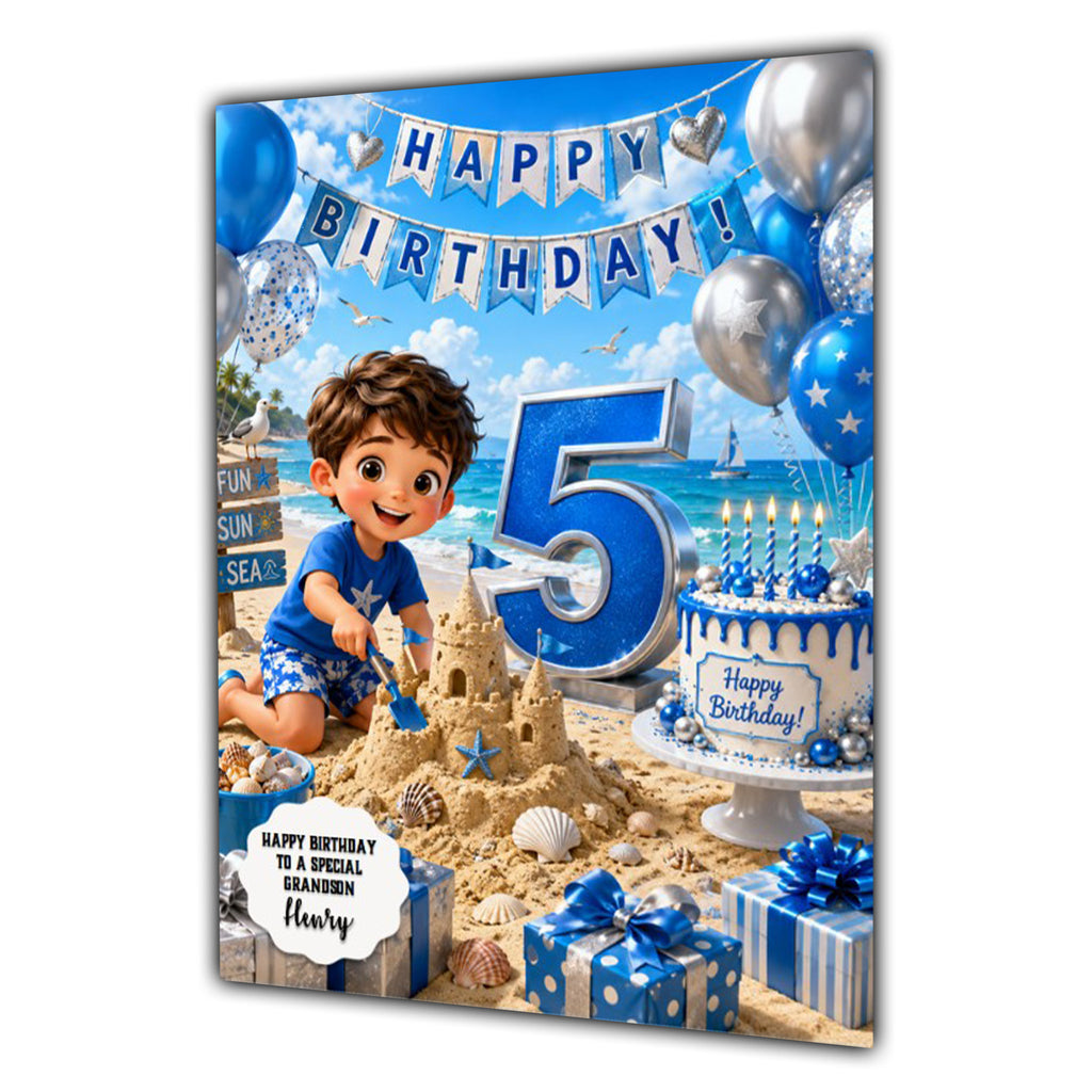 5th Birthday Card for Boys Personalised, Son, Grandson, Nephew,  A5 Size