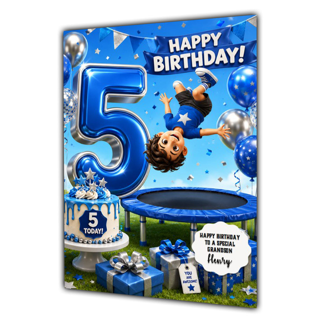 5th Birthday Card for Boys Personalised, Son, Grandson, Nephew,  A5 Size