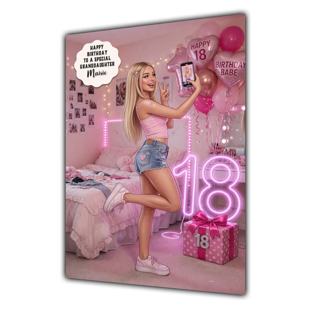 18th Birthday Card Girl, Granddaughter, Daughter, Niece, Large A5 Size