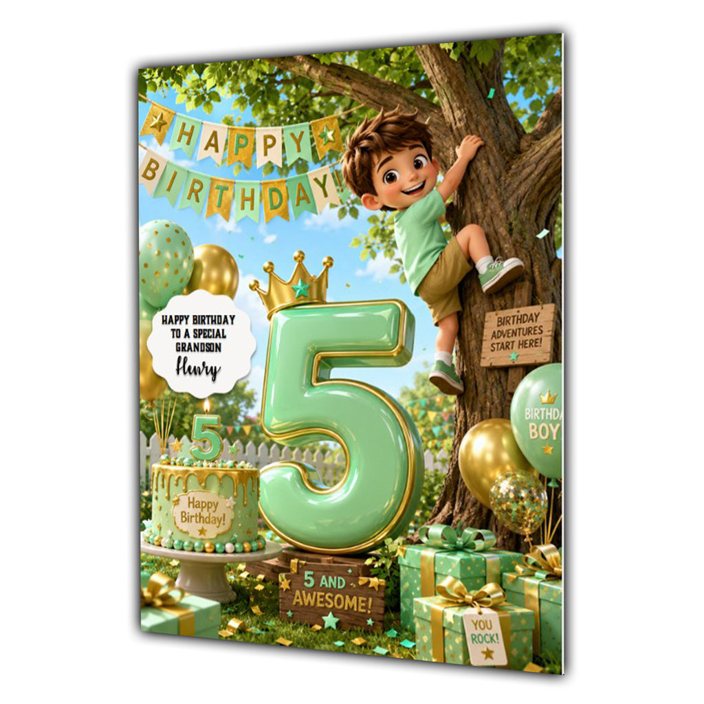 5th Birthday Card for Boys Personalised, Son, Grandson, Nephew,  A5 Size