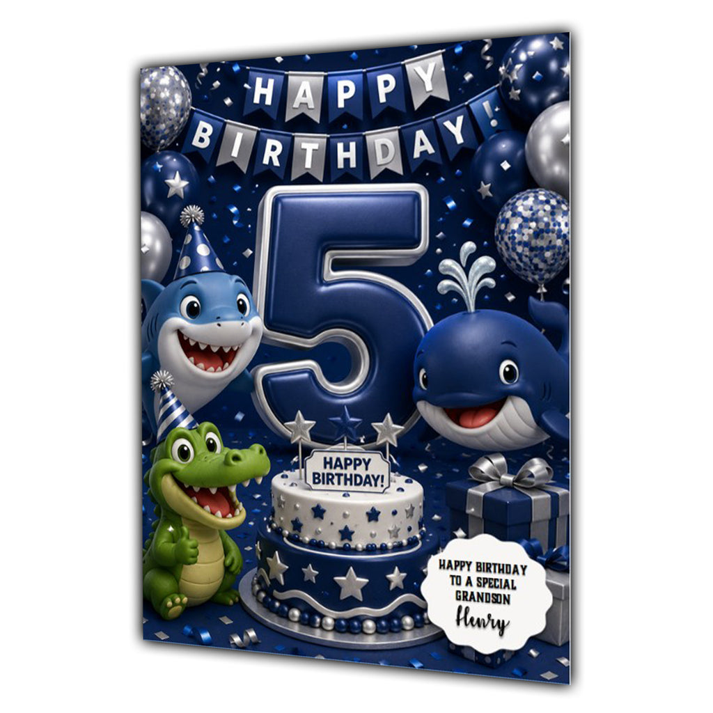 5th Birthday Card for Boys Personalised, Son, Grandson, Nephew,  A5 Size